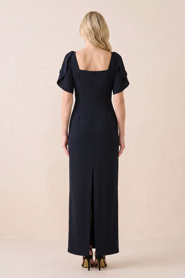 Dark Navy Sheath Satin Square Neck Mother of the Bride Dress (2) | KISSBRIDAL