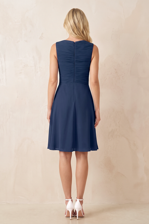 Dark Navy V-Neck A-Line Chiffon Pleated Ruffled Mother of the Bride Dress (2) | KISSBRIDAL