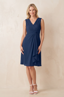Dark Navy V-Neck A-Line Chiffon Pleated Ruffled Mother of the Bride Dress | KISSBRIDAL