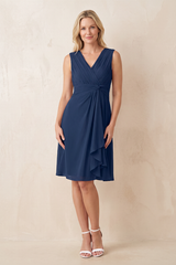 Dark Navy V-Neck A-Line Chiffon Pleated Ruffled Mother of the Bride Dress | KISSBRIDAL