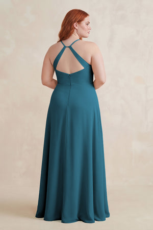 Dark Teal Ruched Sheath Chiffon Bridesmaid Dress (2) [sizeplus] | KISSBRIDAL