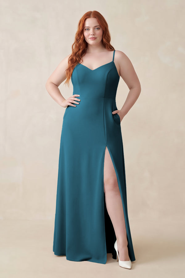 Dark Teal Ruched Sheath Chiffon Bridesmaid Dress [sizeplus] | KISSBRIDAL