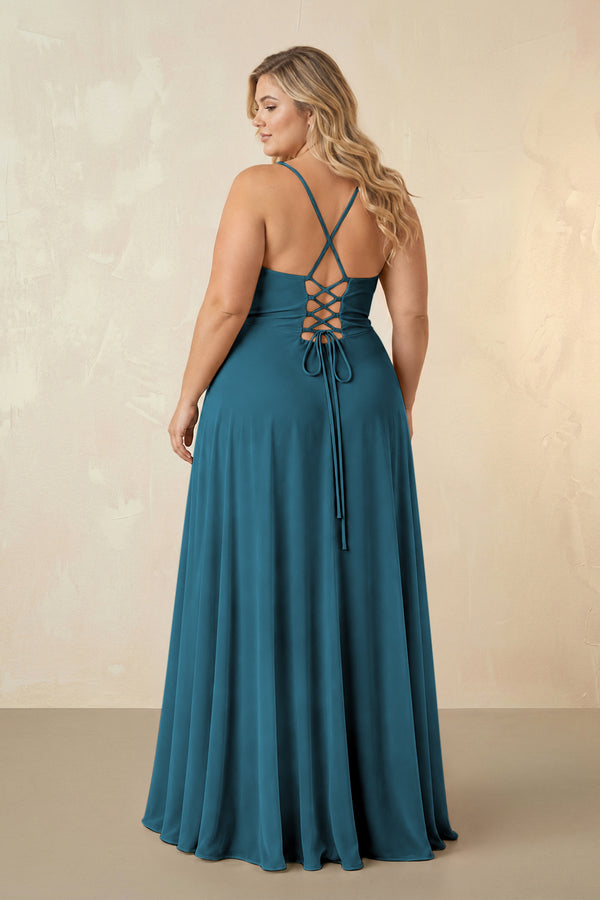 Dark Teal Spaghetti Straps Chiffon A-Line Bridesmaid Dress (2) [sizeplus] | KISSBRIDAL