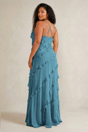 Dark Teal Spaghetti Straps Sheath Stain Ruffled Bridesmaid Dress (4) | KISSBRIDAL[sizeplus]