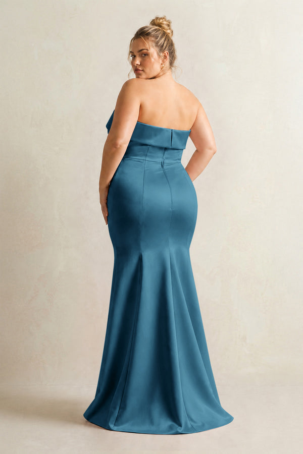 Dark Teal Strapless Satin Mermaid Bridesmaid Dress (2) [sizeplus] | KISSBRIDAL