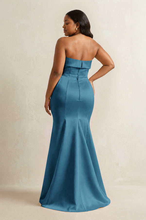 Dark Teal Strapless Satin Mermaid Bridesmaid Dress (4) [sizeplus] | KISSBRIDAL
