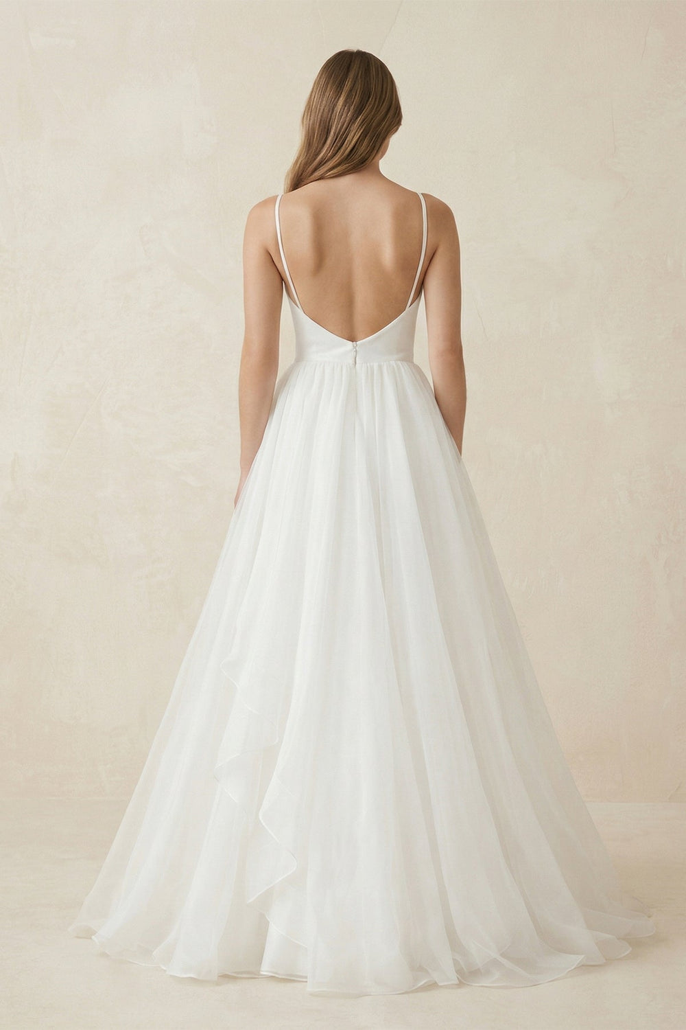 Deep V - Neck Chiffon Maxi Wedding Dress in White - KISS BRIDAL Wedding Dresses