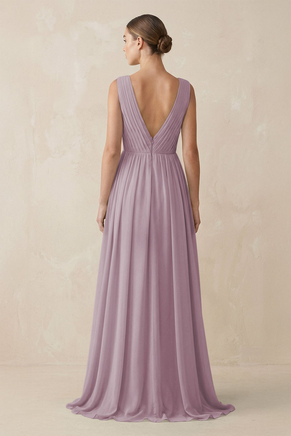 Deep V - Neck Pleated A - Line Chiffon Bridesmaid Dress in Dusk - SHE IS ME Bridesmaid Dresses