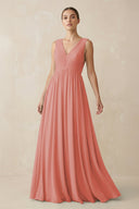 Deep V - Neck Pleated A - Line Chiffon Bridesmaid Dress in Mulberry - SHE IS ME Bridesmaid Dresses