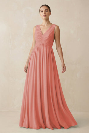 Deep V - Neck Pleated A - Line Chiffon Bridesmaid Dress in Mulberry - SHE IS ME Bridesmaid Dresses