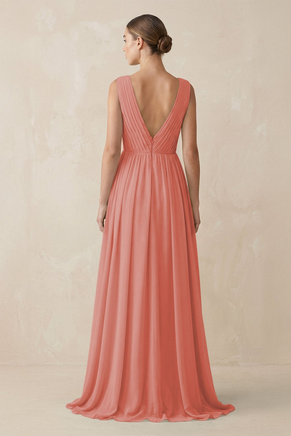 Deep V - Neck Pleated A - Line Chiffon Bridesmaid Dress in Mulberry - SHE IS ME Bridesmaid Dresses