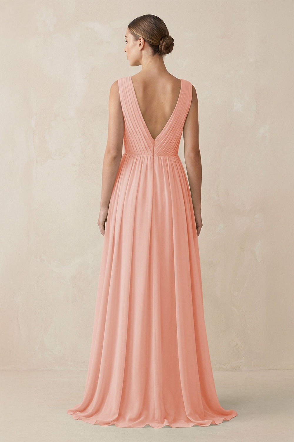 Deep V - Neck Pleated A - Line Chiffon Bridesmaid Dress in Rose Petal - SHE IS ME Bridesmaid Dresses