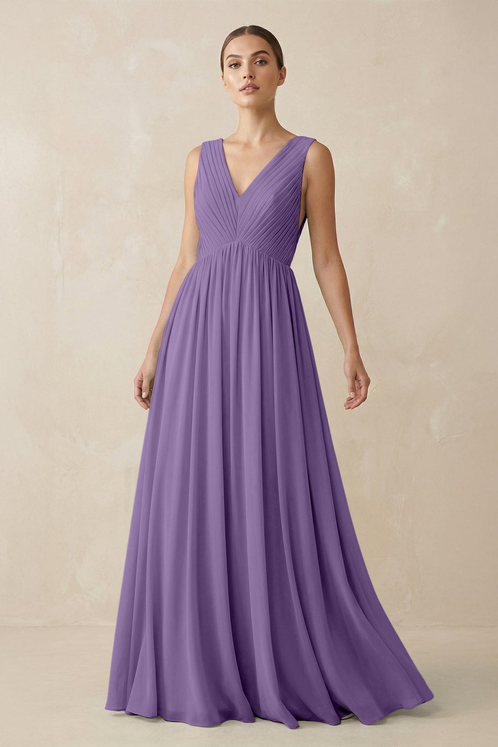 Deep V - Neck Pleated A - Line Chiffon Bridesmaid Dress in Tahiti - SHE IS ME Bridesmaid Dresses