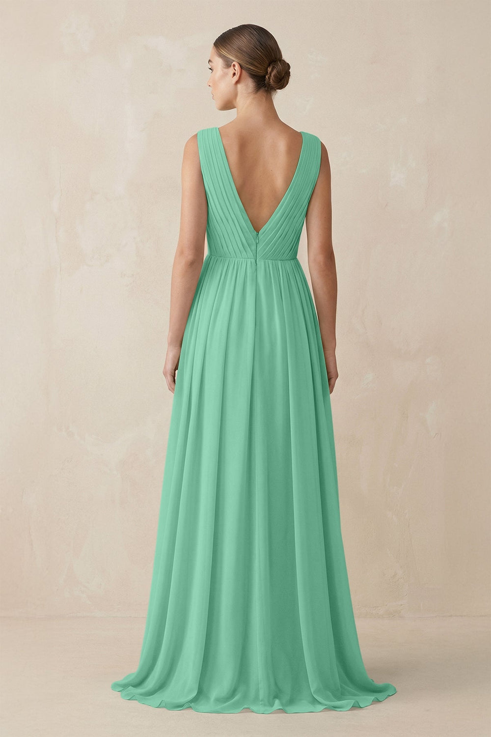 Deep V - Neck Pleated A - Line Chiffon Bridesmaid Dress in Turquoise - SHE IS ME Bridesmaid Dresses