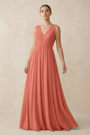 Deep V - Neck Pleated A - Line Chiffon Bridesmaid Dress in Wild Rose - SHE IS ME Bridesmaid Dresses