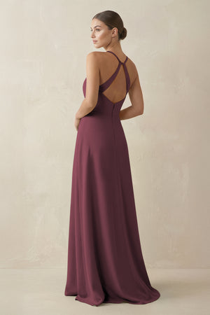 Desert Rose A-Line Chiffon Long Bridesmaid Dress With Slit (2) | KISSBRIDAL