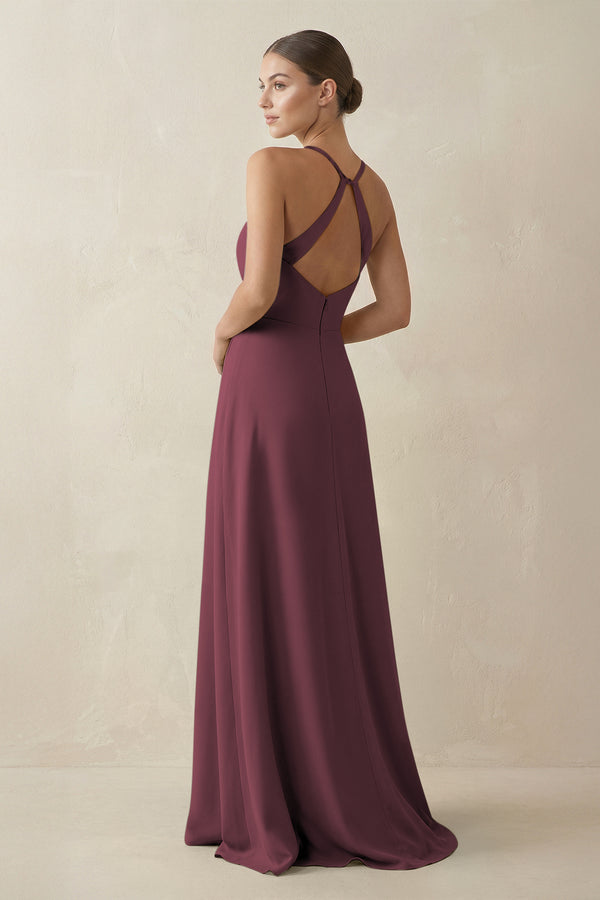 Desert Rose A-Line Chiffon Long Bridesmaid Dress With Slit (2) | KISSBRIDAL