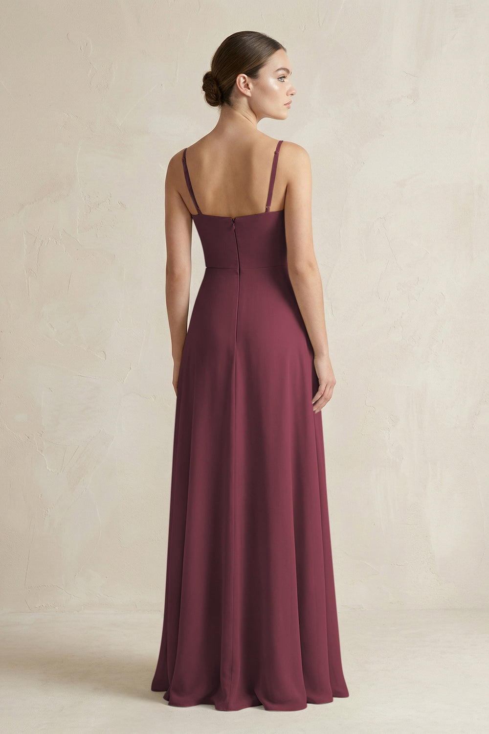 A-Line Chiffon Spaghetti Strap Bridesmaid Dress in Desert Rose