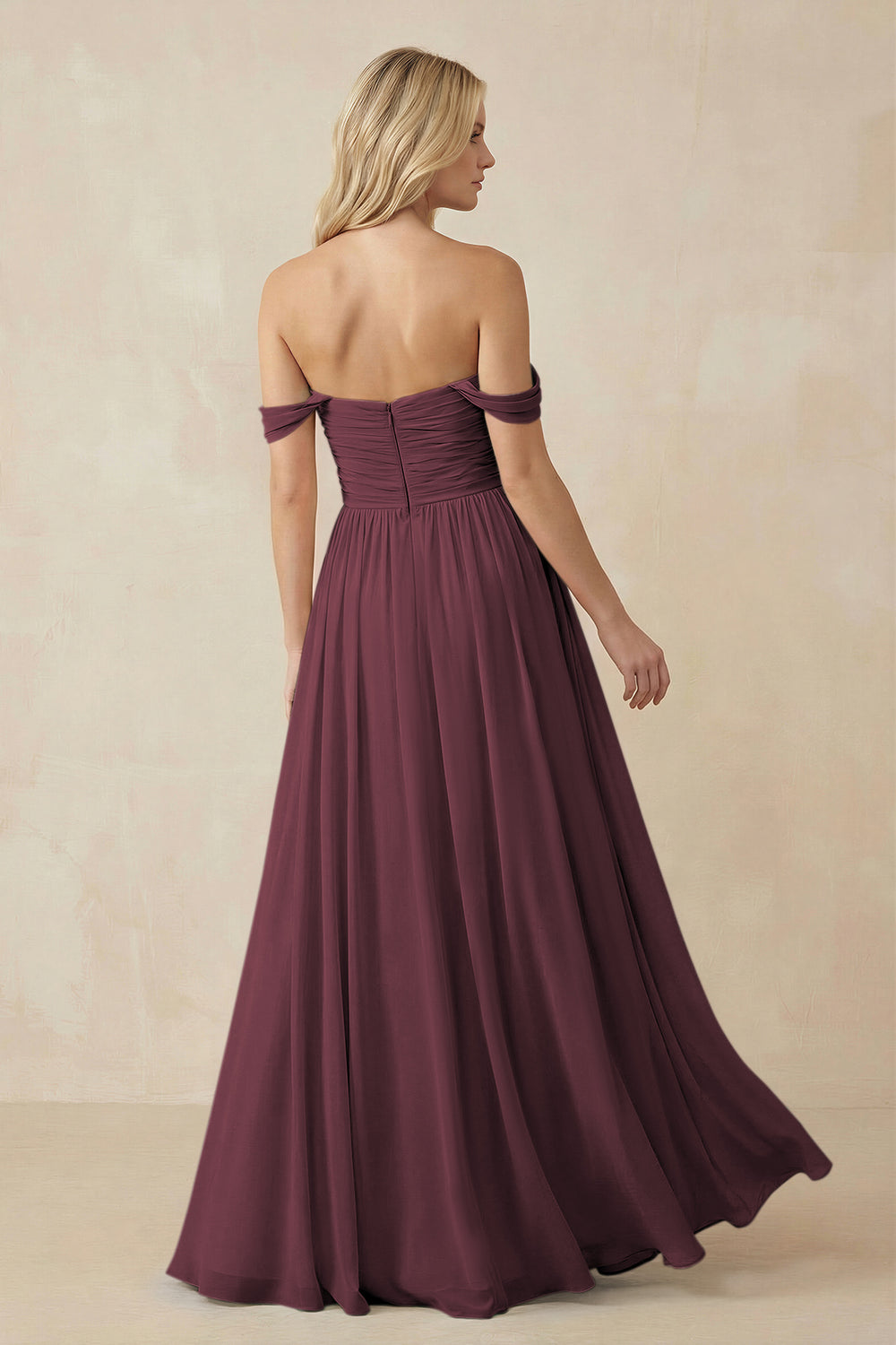 A-Line Pleated Long Chiffon Bridesmaid Dress in Desert Rose