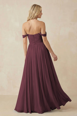 Desert Rose A-Line Pleated Long Chiffon Bridesmaid Dress (2) | KISSBRIDAL