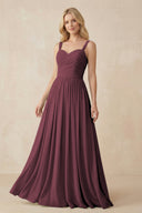 Desert Rose A-Line Pleated Long Chiffon Bridesmaid Dress | KISSBRIDAL