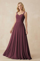 Desert Rose A-Line Pleated Long Chiffon Bridesmaid Dress | KISSBRIDAL