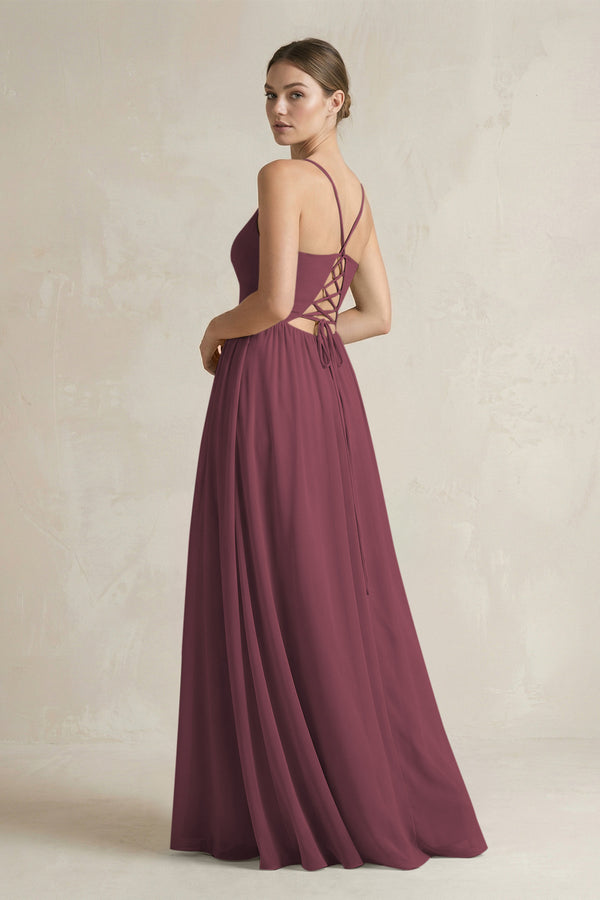 Desert Rose A-Line Spaghetti Strap Chiffon Bridesmaid Dress (2) | KISSBRIDAL