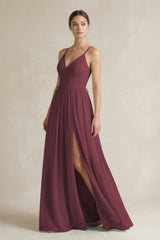 Desert Rose A-Line Spaghetti Strap Chiffon Bridesmaid Dress | KISSBRIDAL