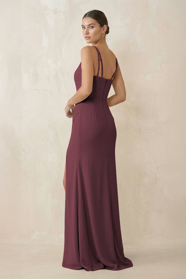 Desert Rose Cami Strap Chiffon Sheath Bridesmaid Gown (2) | KISSBRIDAL
