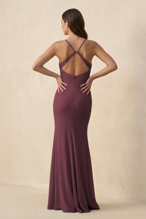 Desert Rose Cami Strap Sheath Chiffon Bridesmaid Dress with Slit (2) | KISSBRIDAL