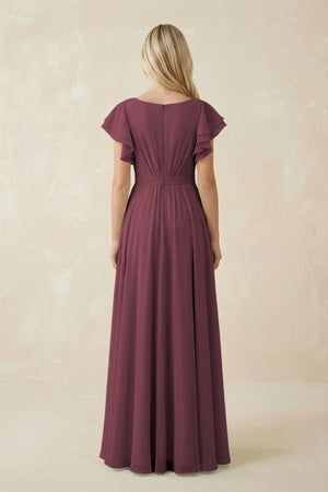 Desert Rose Cap Sleeve Ruffled A-Line Chiffon Bridesmaid Dress (2) | KISSBRIDAL