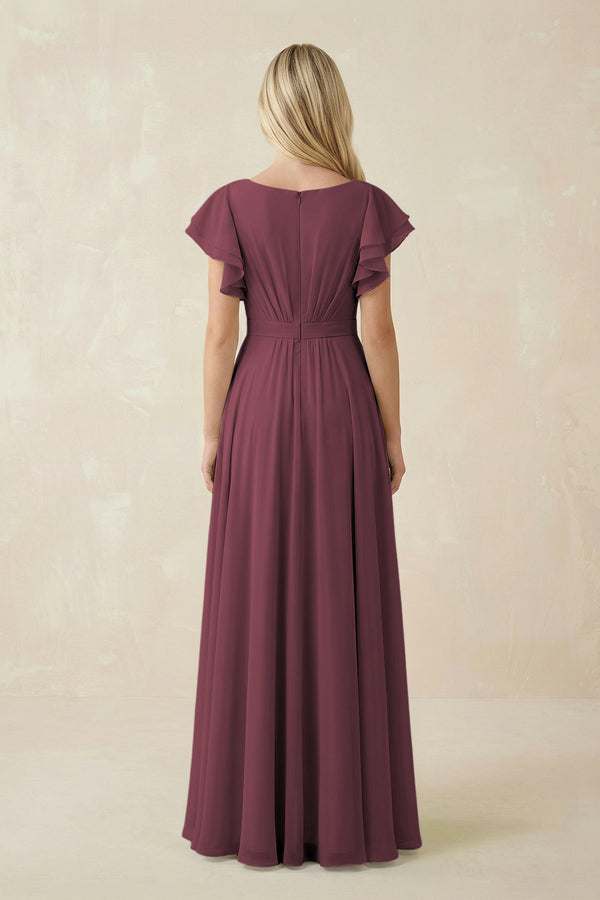 Desert Rose Cap Sleeve Ruffled A-Line Chiffon Bridesmaid Dress (2) | KISSBRIDAL
