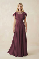 Desert Rose Cap Sleeve Ruffled A-Line Chiffon Bridesmaid Dress | KISSBRIDAL