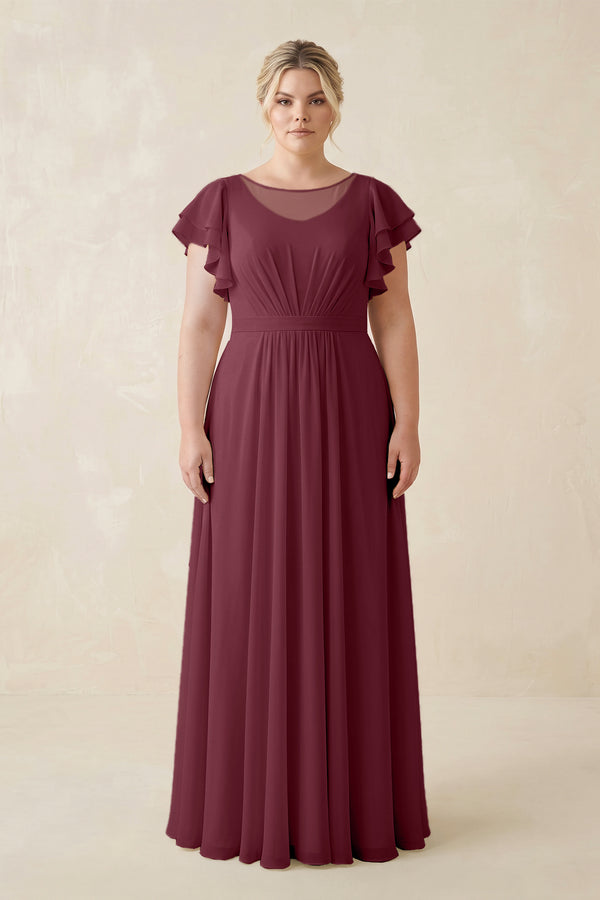 Desert Rose Cap Sleeve Ruffled A-Line Chiffon Bridesmaid Dress | KISSBRIDAL
