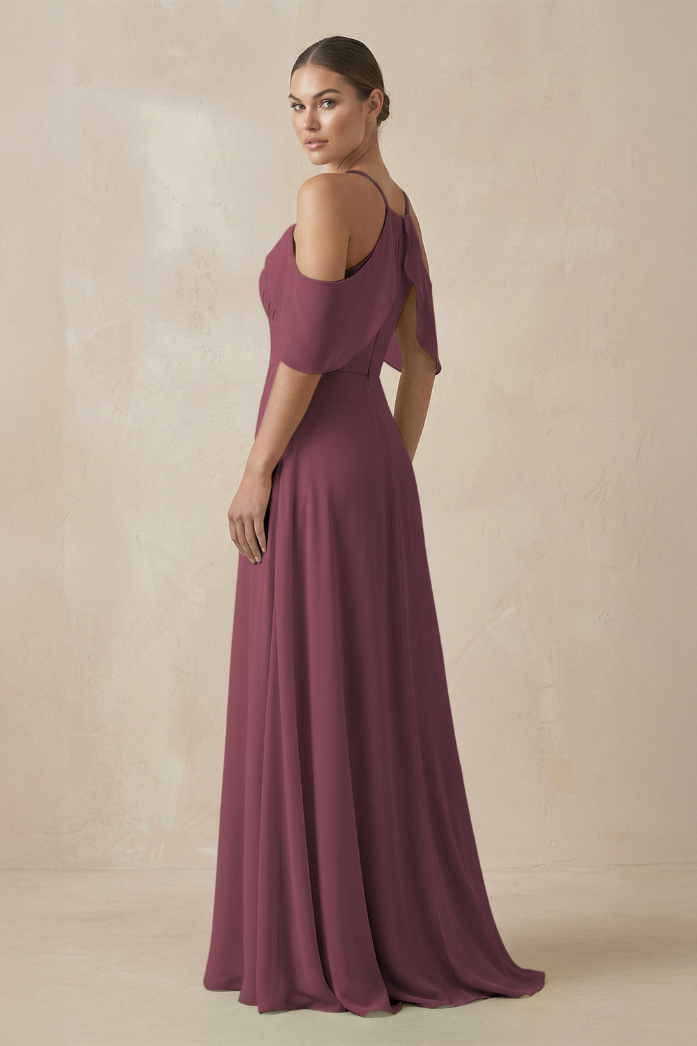Chiffon A-Line Long Bridesmaid Dress in Desert Rose