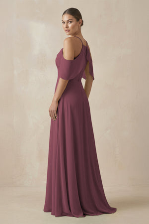Desert Rose Chiffon A-Line Long Bridesmaid Dress (2) | KISSBRIDAL