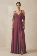 Desert Rose Chiffon A-Line Long Bridesmaid Dress | KISSBRIDAL