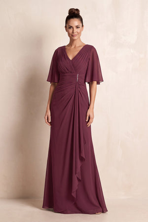 Desert Rose Chiffon Sheath Pleated Mother of the Bride Dress With Sleeves | KISSBRIDAL
