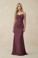 Desert Rose Cowl Neck Sheath Chiffon Bridesmaid Dress with Corset | KISSBRIDAL