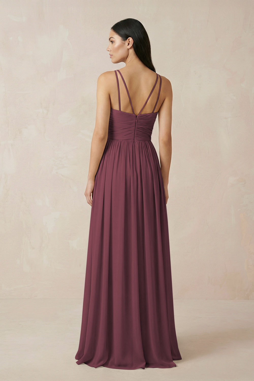 Halter Neck A-Line Chiffon Bridesmaid Dress in Desert Rose