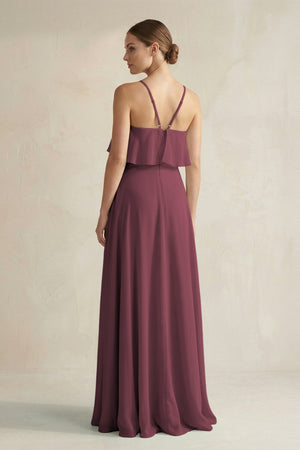 Desert Rose Halter Neck A-Line Chiffon Bridesmaid Dress with Keyhole (2) | KISSBRIDAL