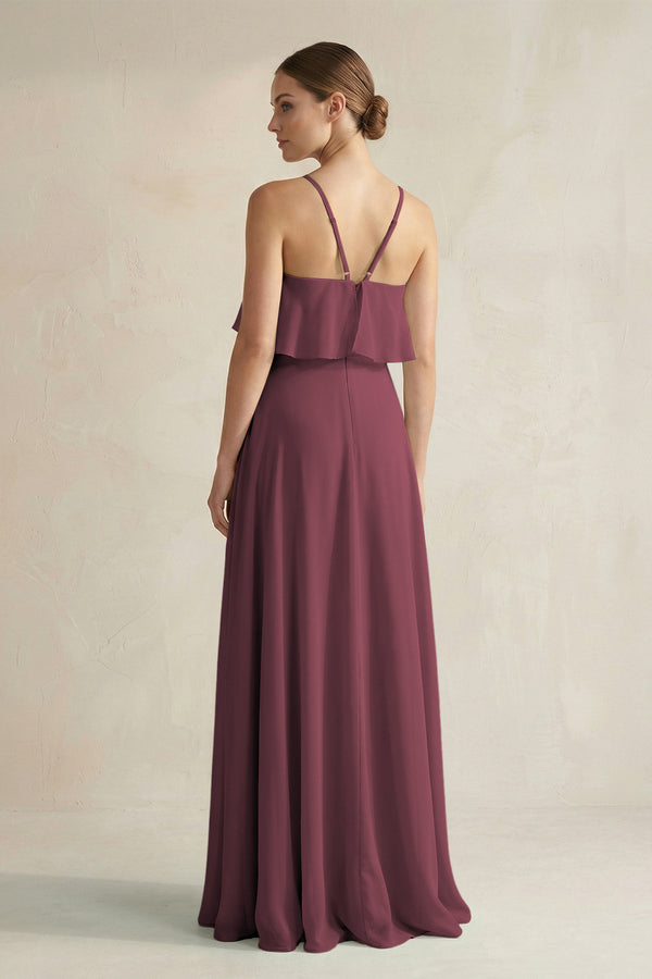 Desert Rose Halter Neck A-Line Chiffon Bridesmaid Dress with Keyhole (2) | KISSBRIDAL