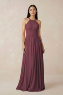 Desert Rose Halter Neck A-Line Chiffon Bridesmaid Dress | KISSBRIDAL