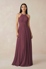 Desert Rose Halter Neck A-Line Chiffon Bridesmaid Dress | KISSBRIDAL