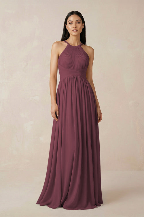 Desert Rose Halter Neck A-Line Chiffon Bridesmaid Dress | KISSBRIDAL