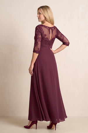 Desert Rose Illusion Neck A-Line Embroidered Chiffon Mother of the Bride Dress With Sleeves (2) | KISSBRIDAL