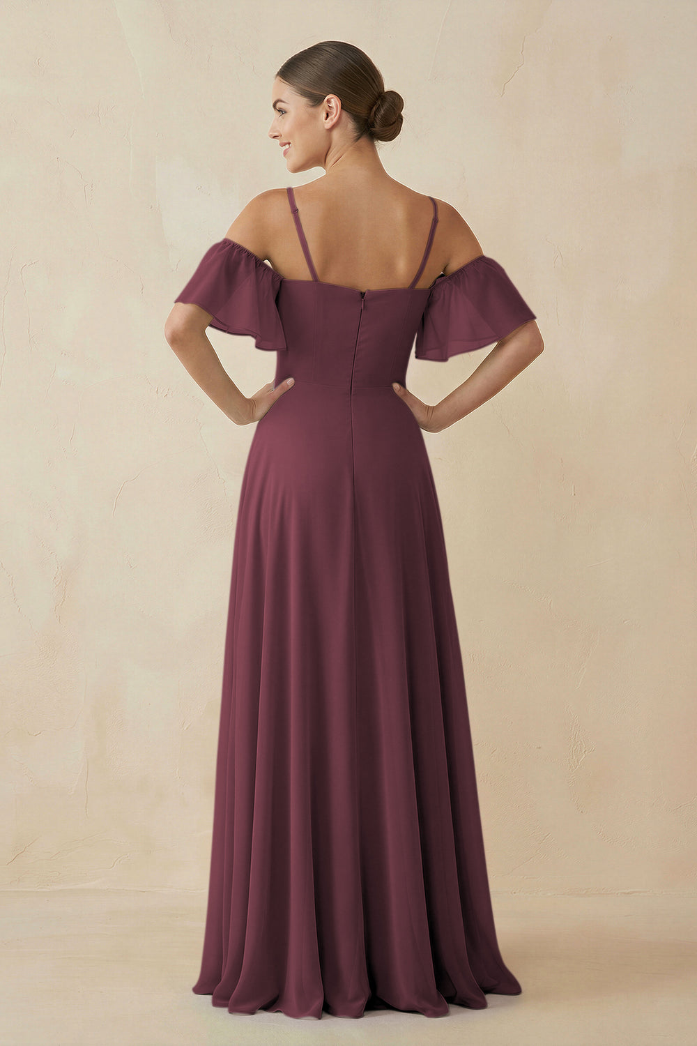 Off-the-Shoulder A-Line Chiffon Bridesmaid Dress in Desert Rose