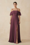 Desert Rose Off-the-Shoulder A-Line Chiffon Bridesmaid Dress | KISSBRIDAL