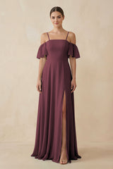 Desert Rose Off-the-Shoulder A-Line Chiffon Bridesmaid Dress | KISSBRIDAL