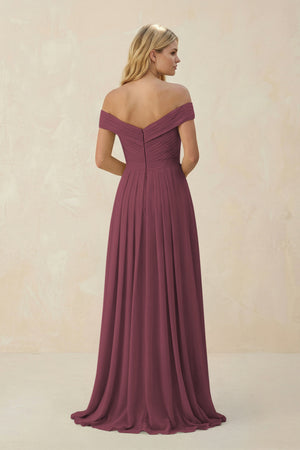 Desert Rose Off-the-Shoulder Pleated A-Line Chiffon Bridesmaid Dress (2) | KISSBRIDAL